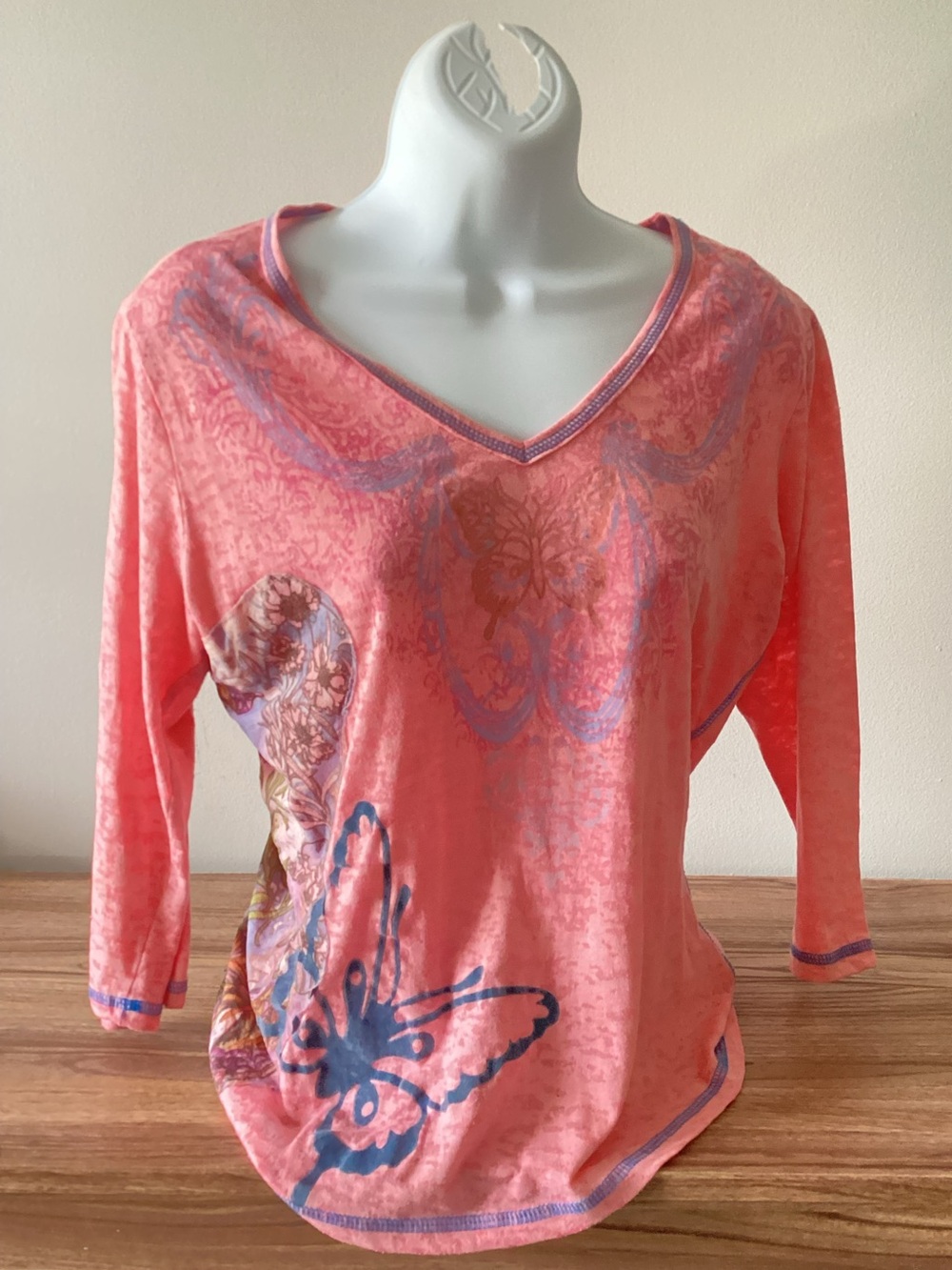 Y2K IDI Pink Butterfly Graphic Print Boho Festival Barbie Shirt Size M